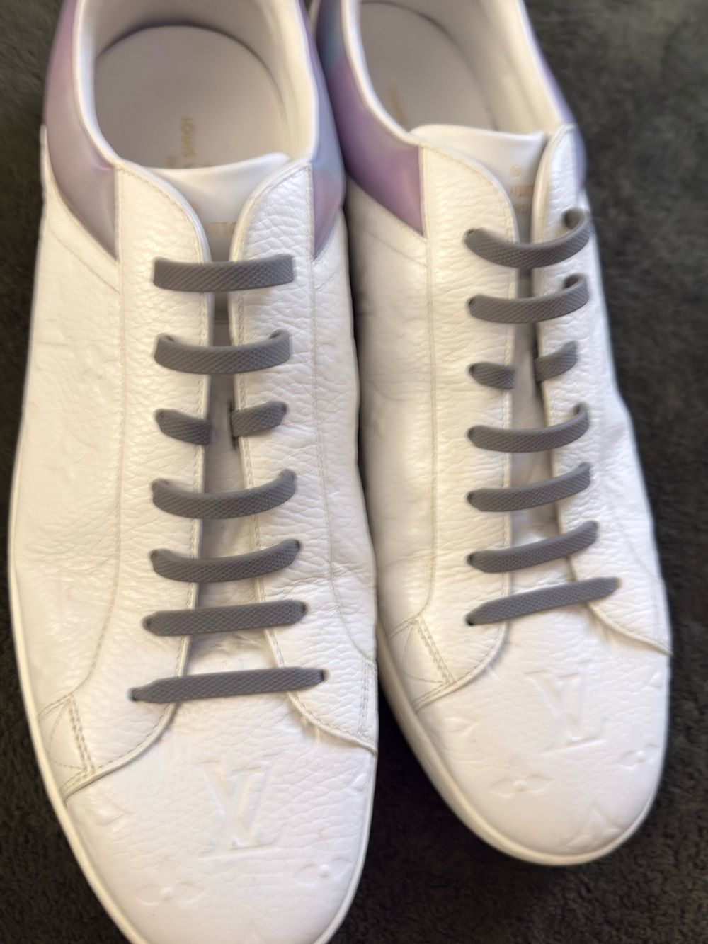 Louis Vuitton White Leather Sneakers with Lilac Heel Accent